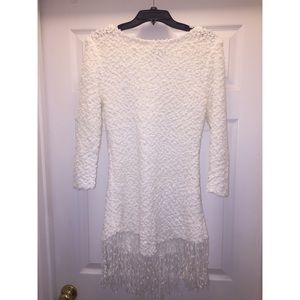 White fringe sweater